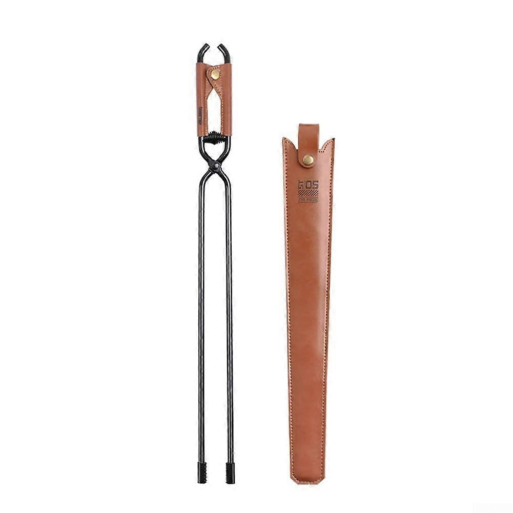 Grill tongs made of carbon steel with leather handle, for camping, charcoal