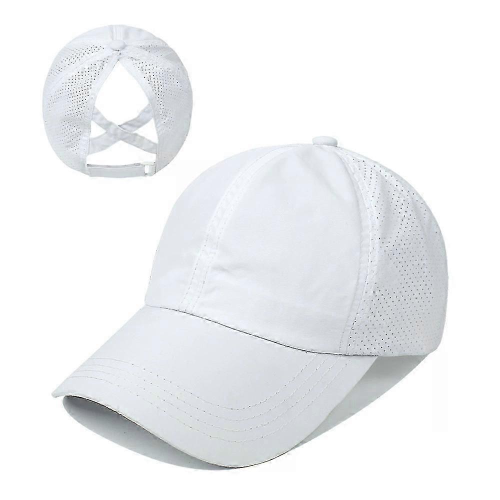Women's ponytail baseball cap with adjustable cap (1 piece, white)