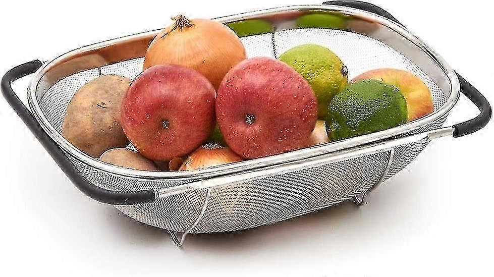 Colander Strainer Expandable Fine Mesh Stainless Steel Kitchen Basket Fruit Drainer - ya01