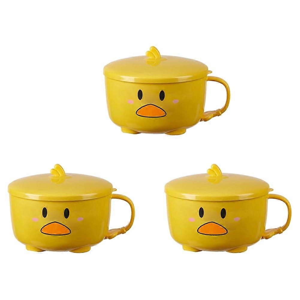 Duck Ramen Noodle Bowl Set Of 3 With Lid, Double-Layer Stainless Steel Insulated Tableware Model 2