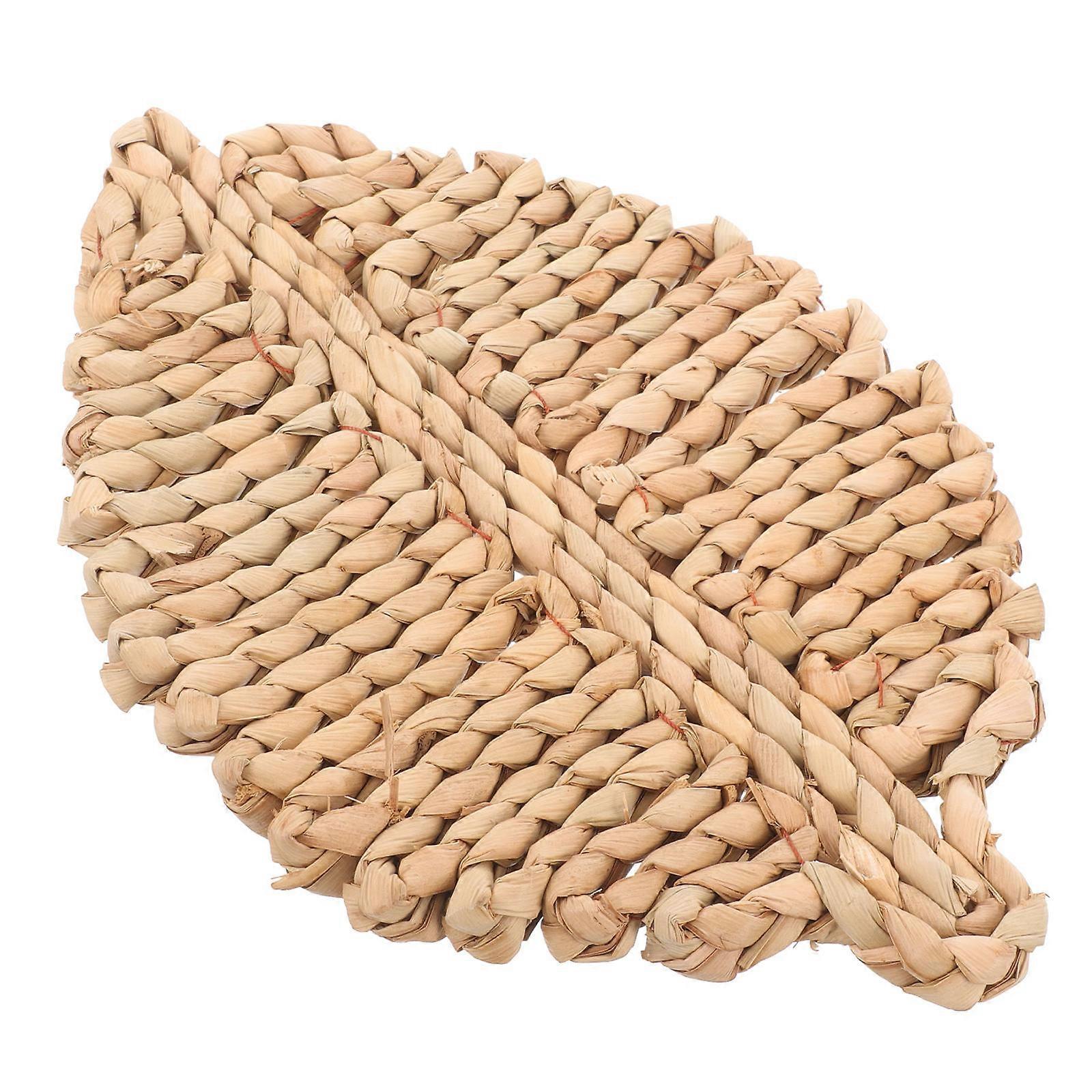 Straw Table Mats Woven Coaster Leaf Shaped Heat-Resistant Protective Table Insulation for Coffee Table 1Pack