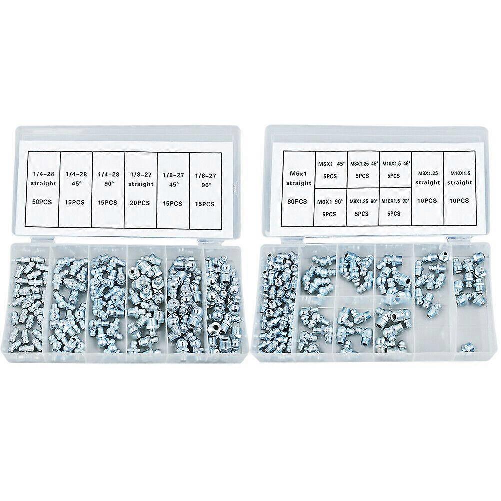 260pcs Grease Fitting Assortment Kit with Storage Boxes Includes Hydraulic Grease Fittings for Easy Access