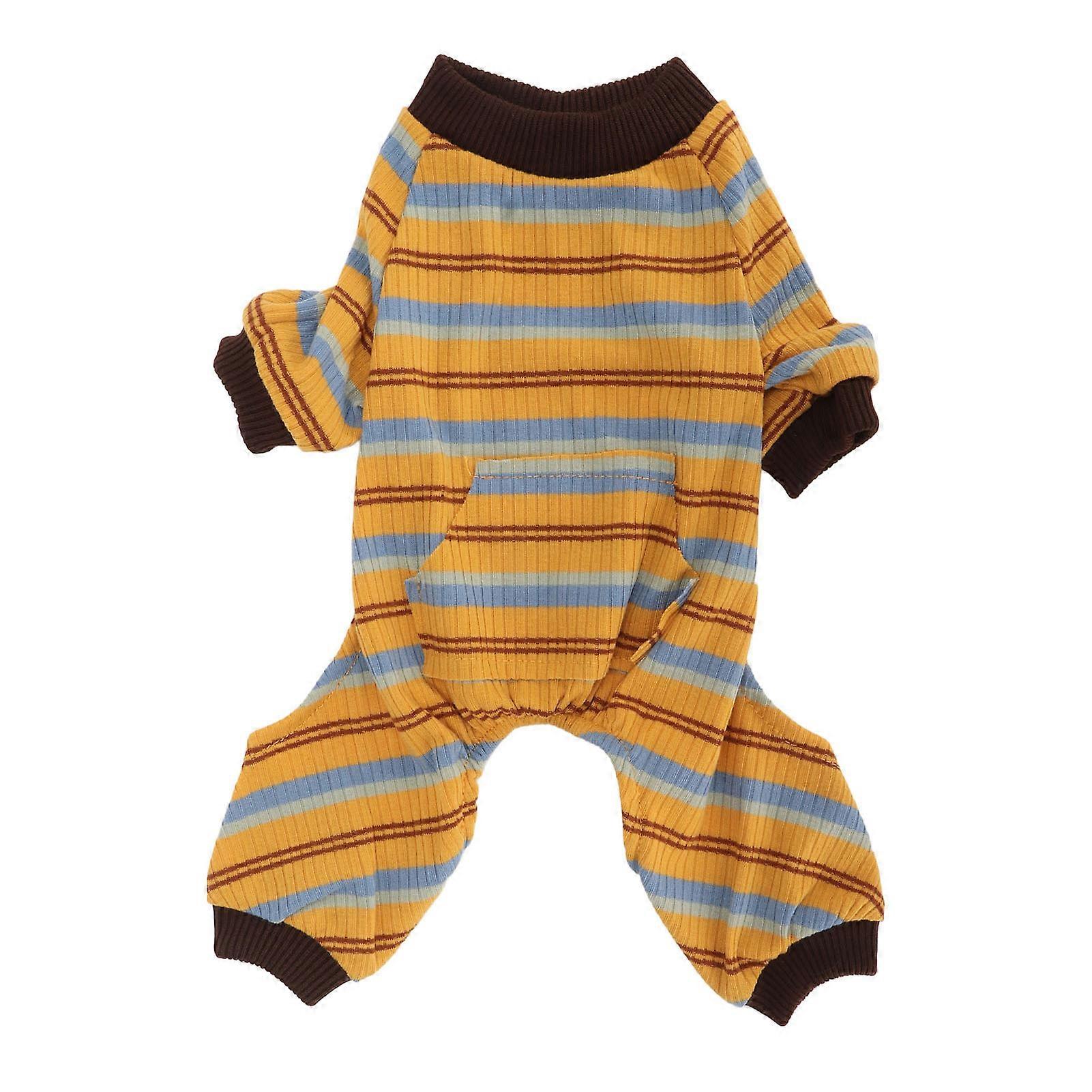Striped Dog Pajamas Soft Stretchy Warm 4 Legged Puppy Jumpsuit with Pocket for Spring Home S