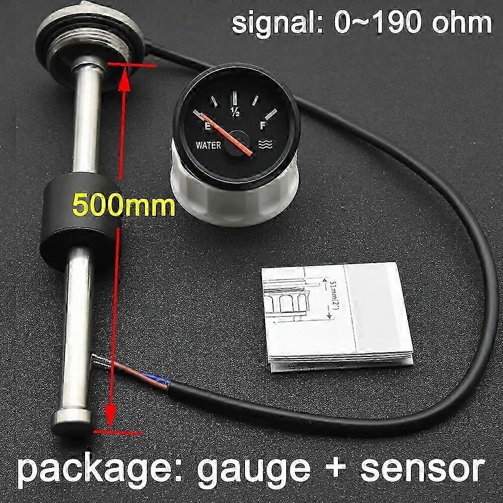 Fuel Water Level Indicator 52mm + Water Level Gauge Sensor for Marine Boat RV 0190ohm European Compatible Fuel Level Sensor 100mm 200mm
