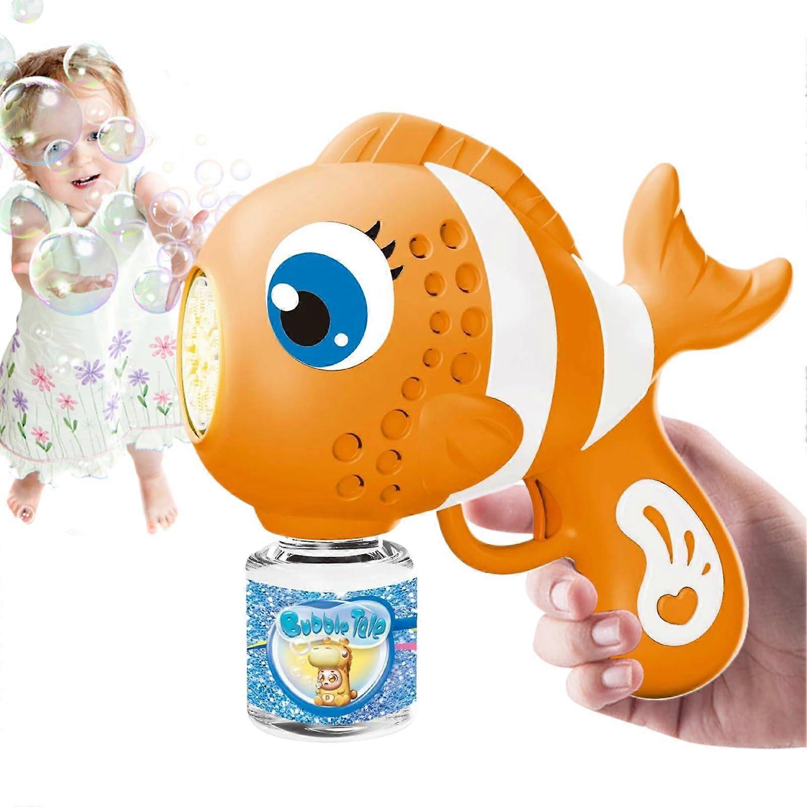 Automatic Bubble Machine for Kids - Portable Soap Dispenser with 16 Nozzles in Orange for Birthday, Easter, and Garden Parties