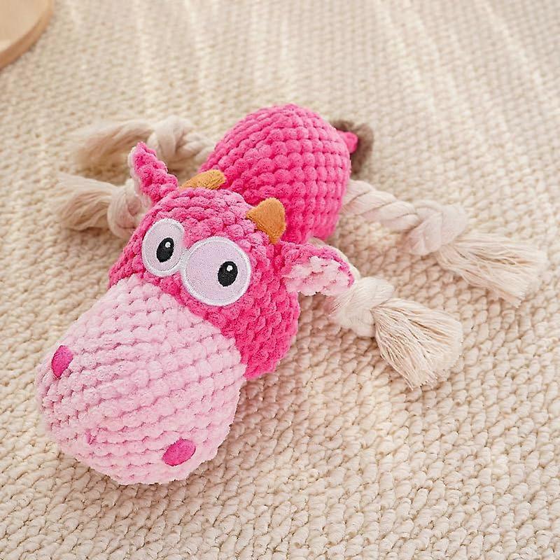 Interactive Dog Toy for Pets Durable Chew and NoiseMaking Plush Lion and Rhinoceros Hippo Pink