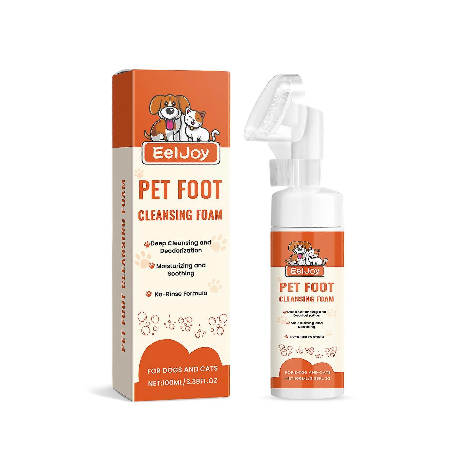 Pet Foot Foam Cleanser for Cats & Dogs Gentle, Deodorizing, Easy-to-Use Paw & Ear Cleaner with Soft Silicone Brush, Fast Drying & Effective Deep Clea