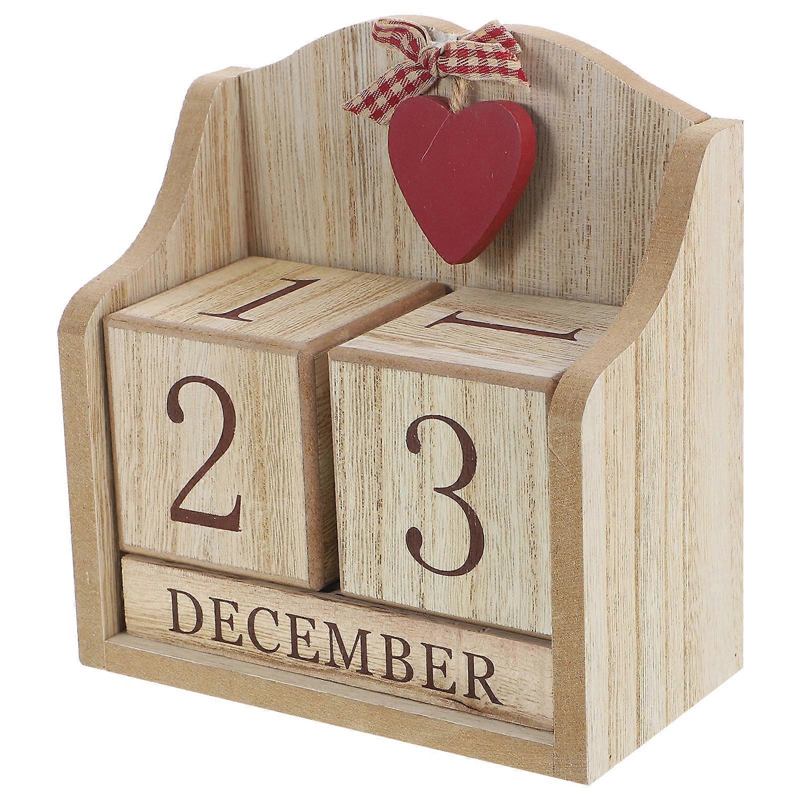 Wooden Perpetual Date Block Calendar, Manual Flip Desktop Calendar for Home Office, Compact Decorative Desk Ornament, Easy to Use Block Design for