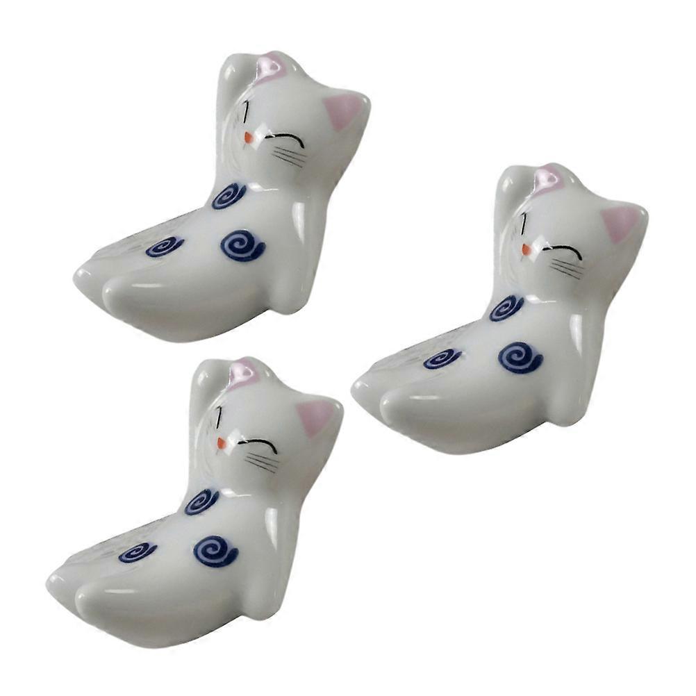 Chopstick Rest Holders Cartoon Design Ceramic Cat Shape Prevent Rolling Dining Accessories 3Pack