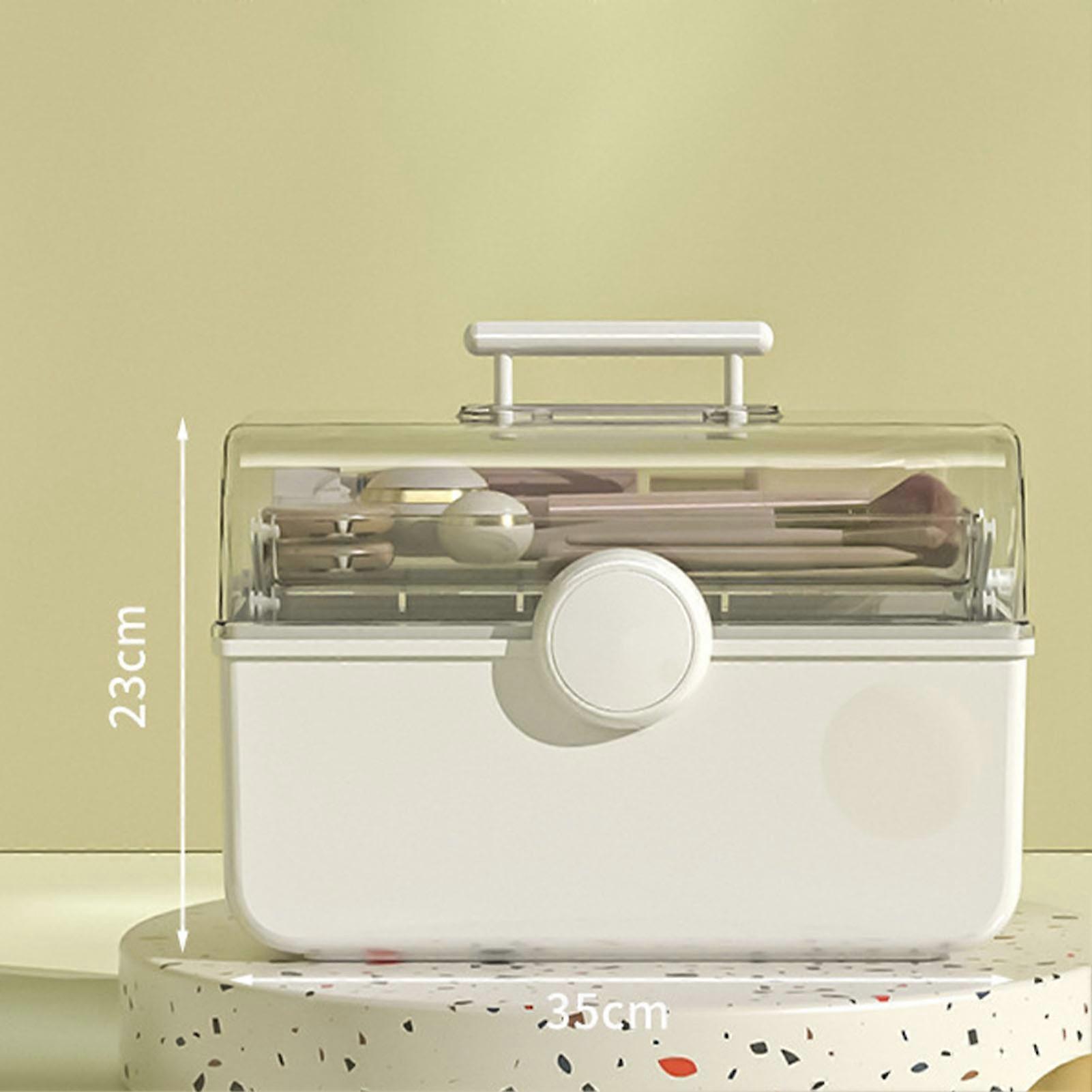 Desktop Makeup Box Transparent Plastic Dustproof High Capacity Handheld Portable Storage Box Extra L White