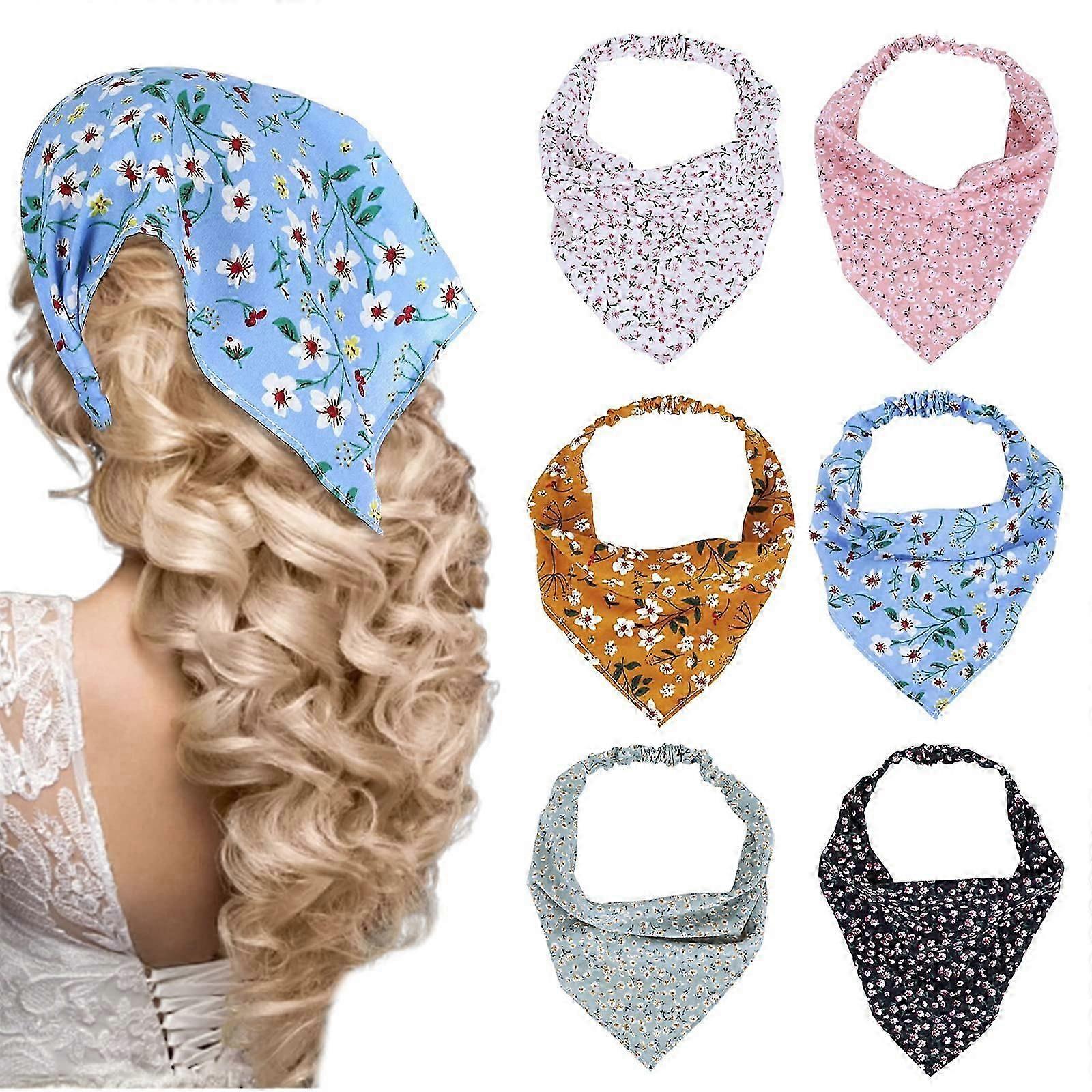 6 PZ Floreale Testa Fazzoletto Fascia Chiffon Capelli Bandane Elastico Fascia Dei Capelli Elastici Elastici Boho Capelli Sciarpa Cerchietti Carino