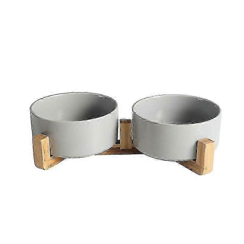 Ceramic Elevated Double Feeding Bowl for Dogs and Cats