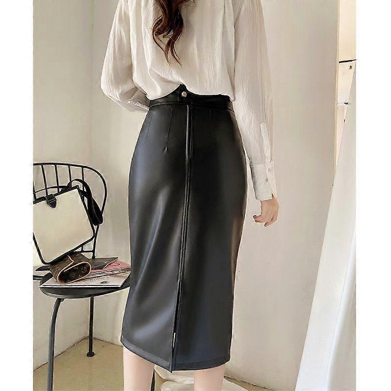 Sexy High-Waisted Split Design Women's Leather Skirt for Spring