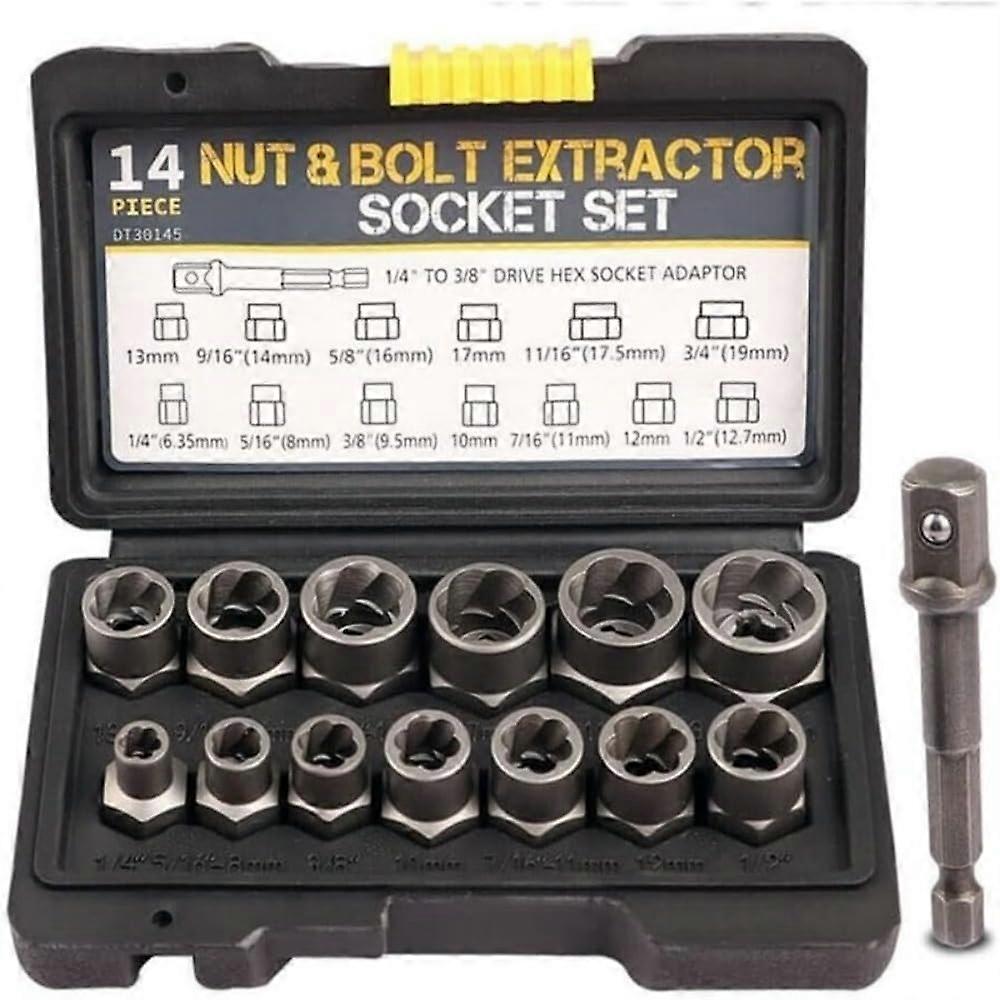 14piece Screw Extractor Tool Set with Hex Adapter, Nut Remover, Chrome Molybdenum Steel, Screw Extractor Tool Set