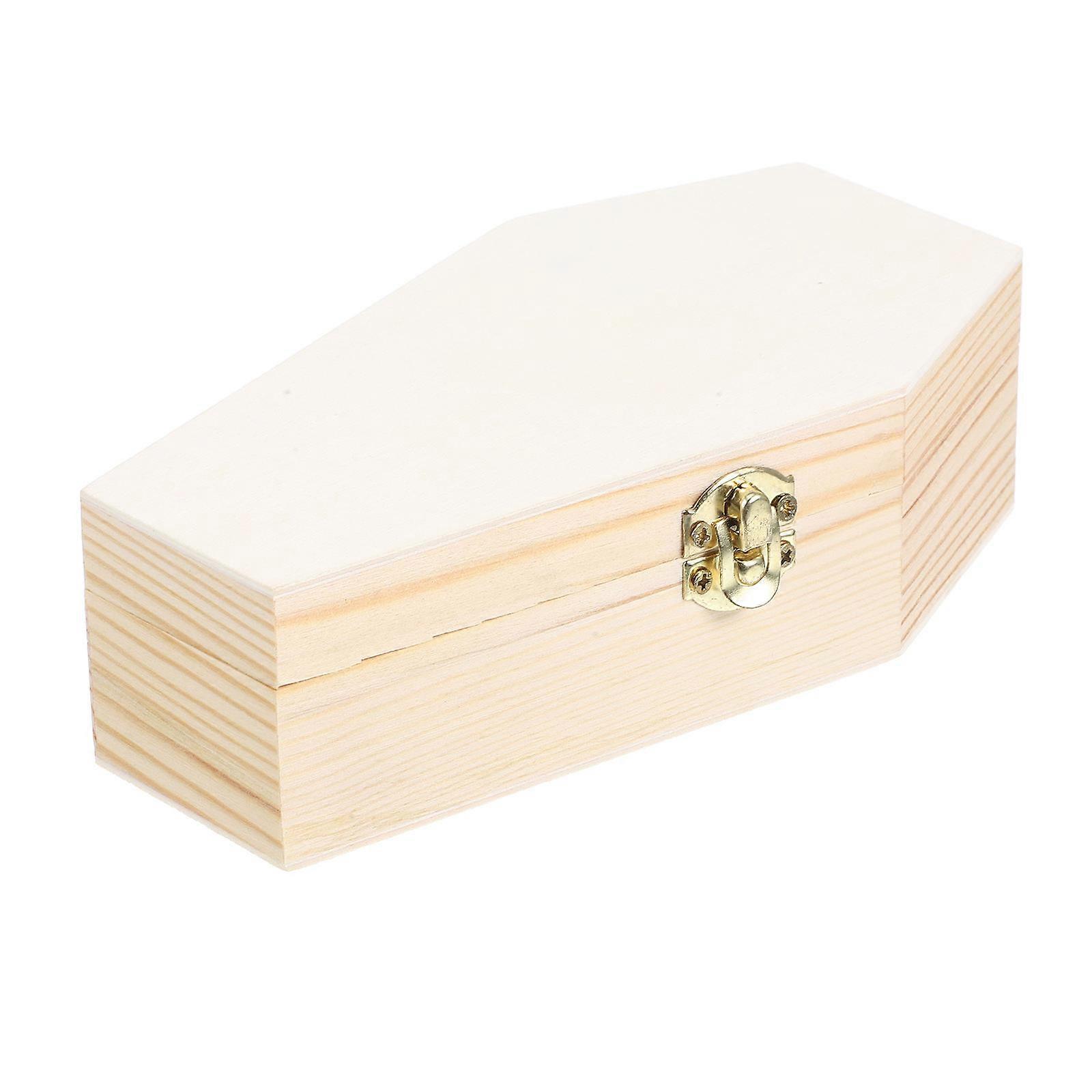 Portable Beige Wood Coffin Shaped Jewelry Box for Storage Use Lightweight and Reusable 3 5x2 1x1 3 inches