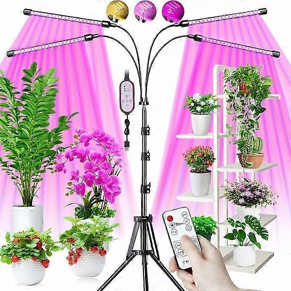 Lampada per piante, Lampada per piante con supporto, Lampada per piante a 80 LED Lampada per piante a spettro completo a 4 teste con 10 livelli dimmerabili 3 modalità timer