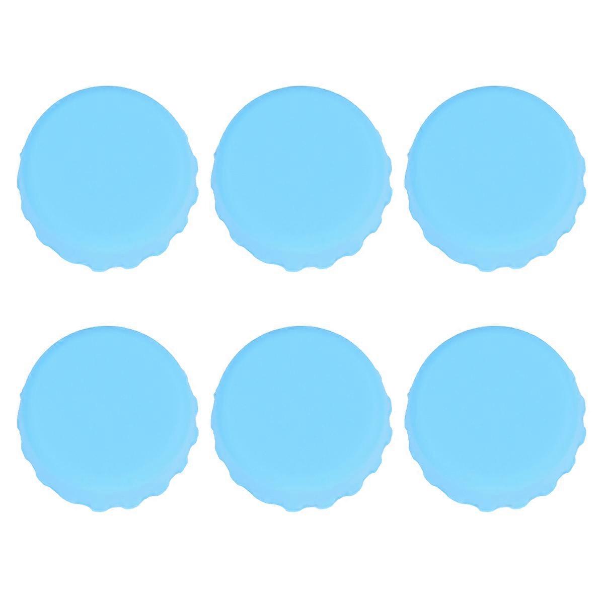 Beverage Silicone Cap Square Shape Reusable Bottle Lids Blue 6Pcs For Beverage Storage