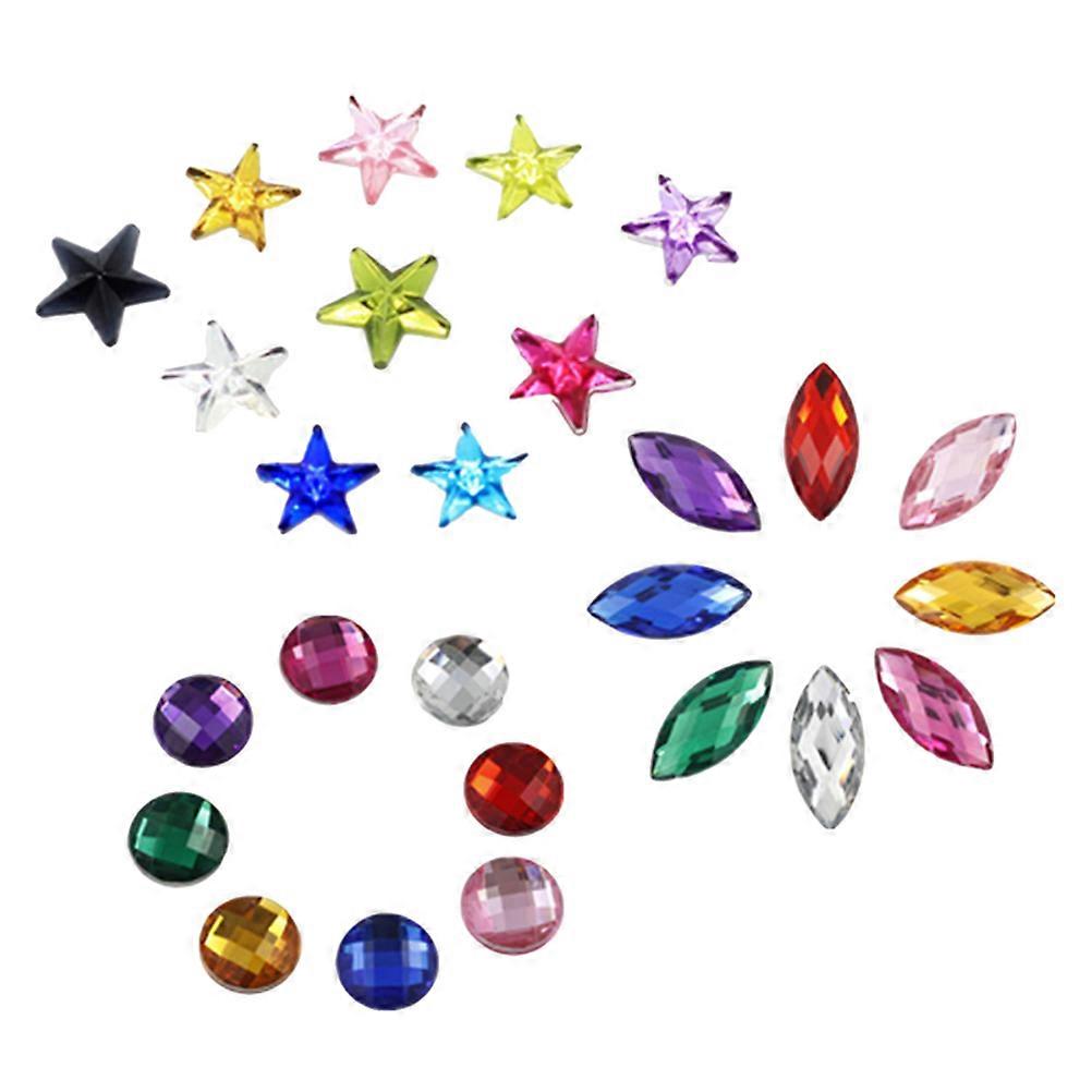300pcs Acrylic Flatback Gems Rhinestones Gemstone Embellishments for Jewelry DIY Crafts Mixed Color ( Five pointed Star Round)