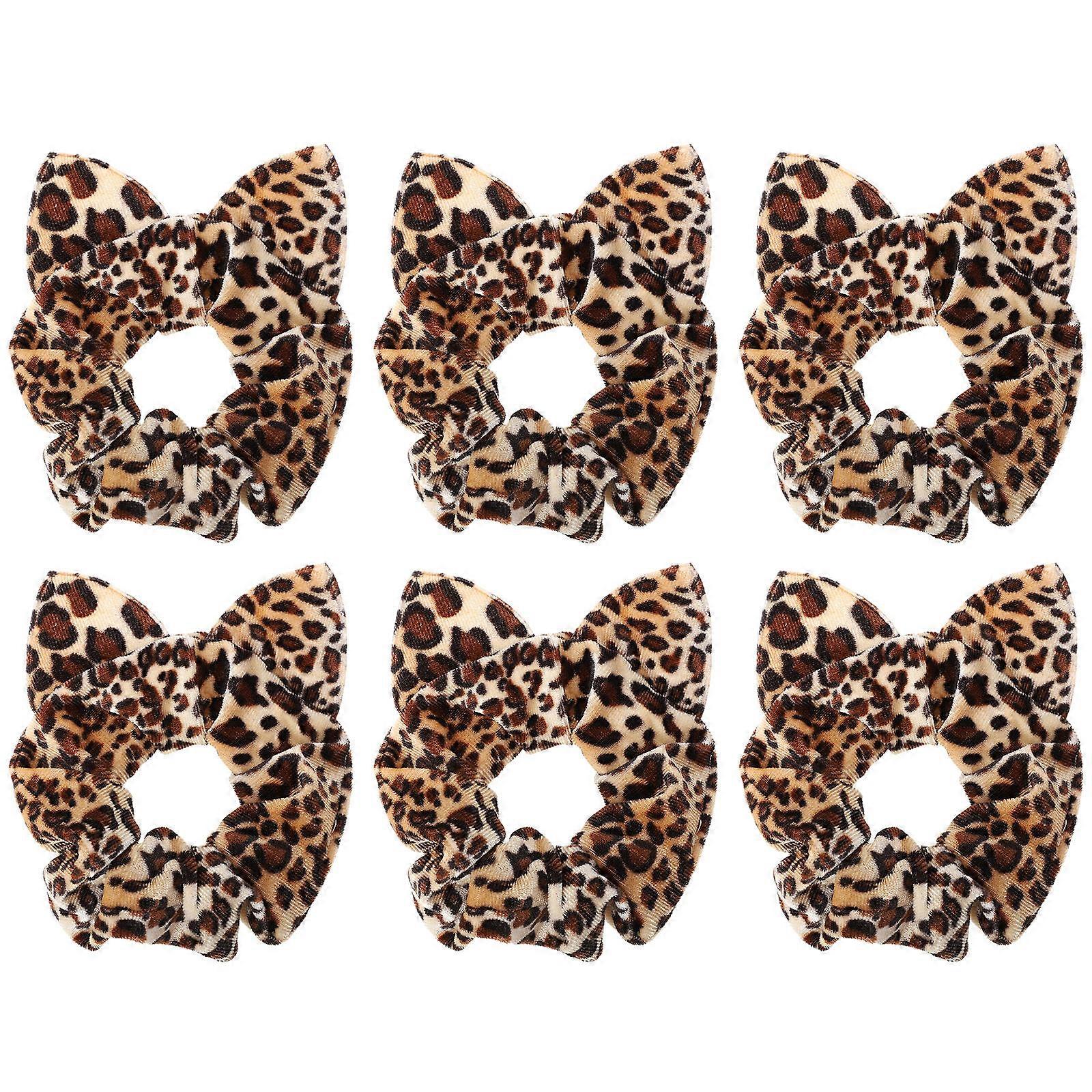 Leopard Print Hair Scrunchies with Animal Ears Elastic Bands – Soft Thick Ponytail Holders for Women, Suitable for Daily & Special Occasions