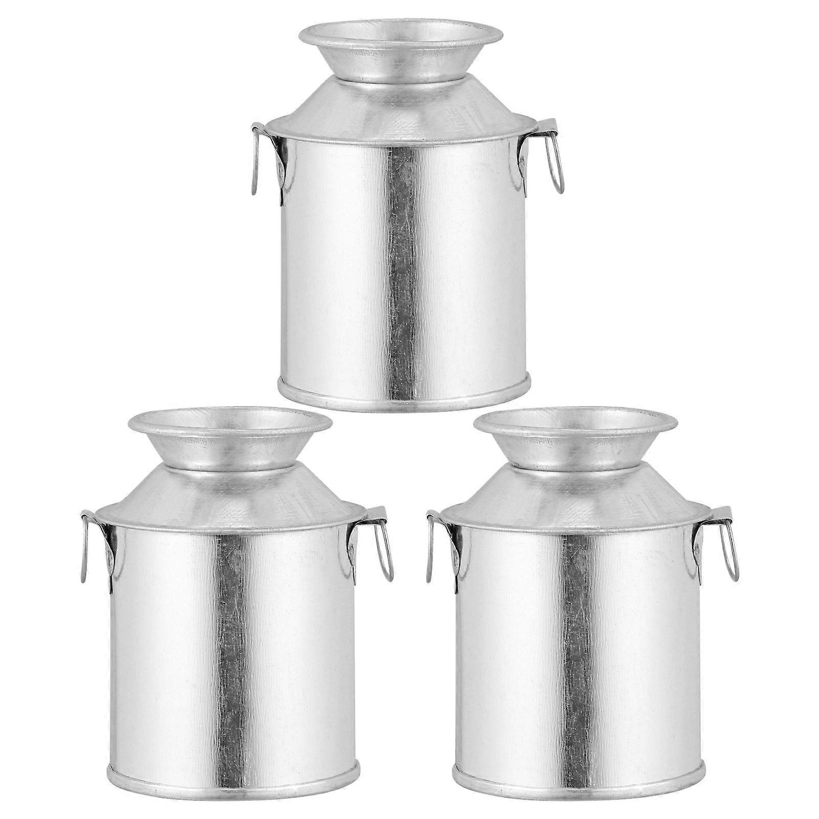 Silver Vintage Vase for Home Use Decorative Flower Holder with Handle Made of Tinplate for Tabletop 3pcs