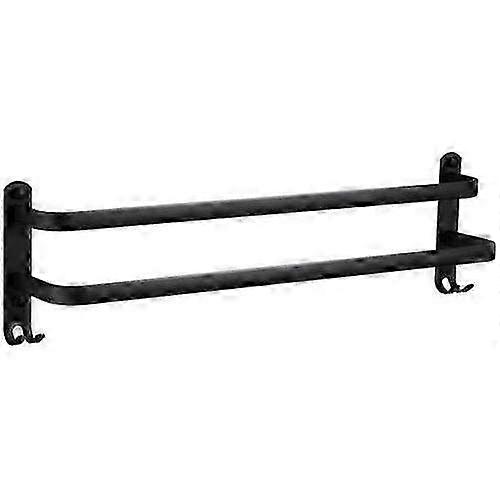 Black Wall Mounted Bathroom Towel Rack with Hook - Waterproof 50cm Towel Holder for Shower & Kitchen Use