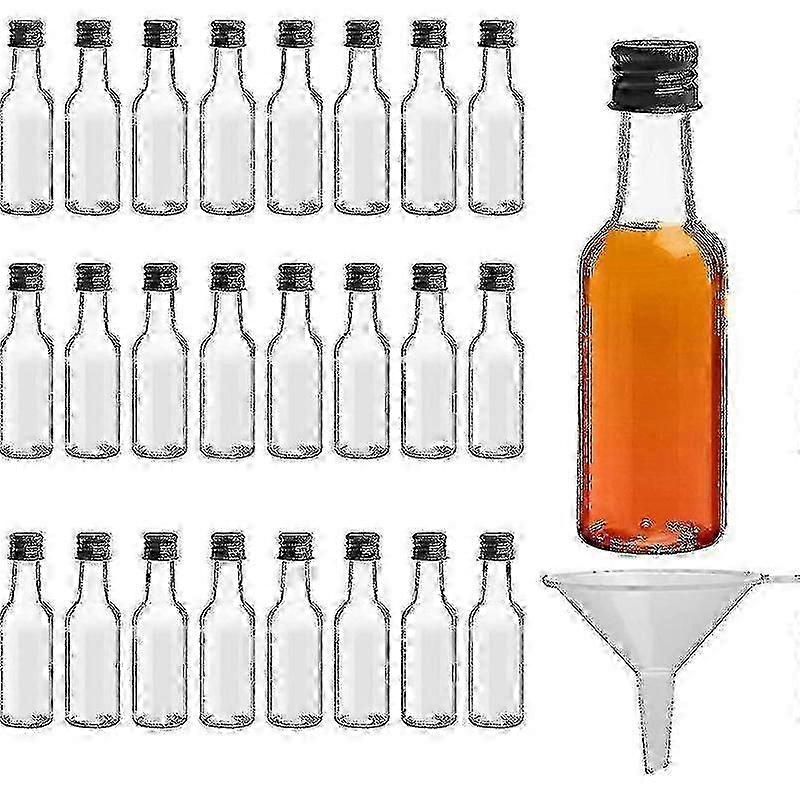 Mini Liquor Bottles 24-Pack - 50ml Reusable Plastic Empty Spirit Bottles with Black Caps & Funnel