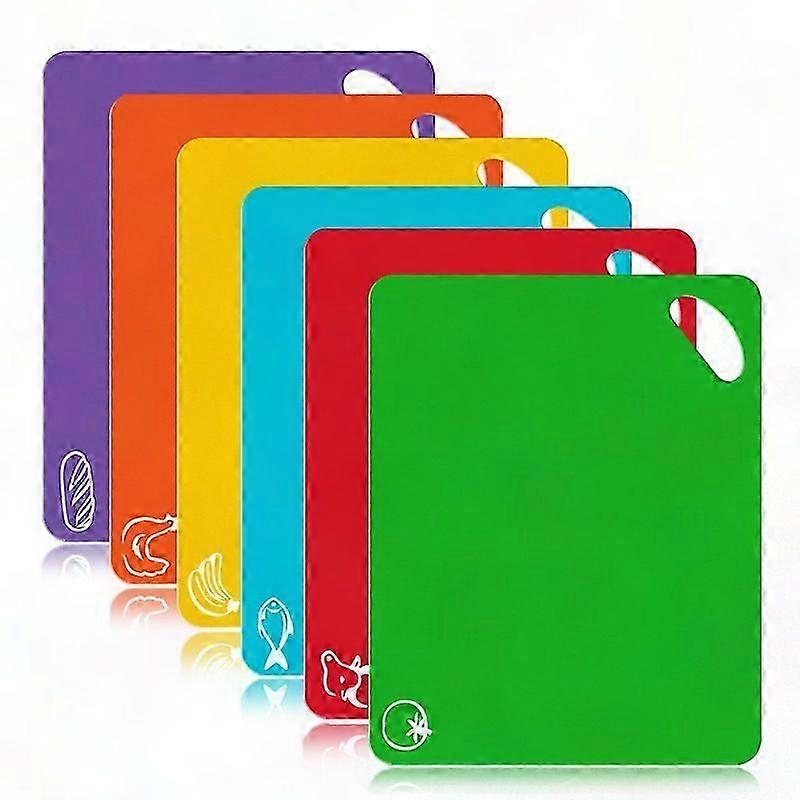 Extra Thick Plastic Cutting Board Mats - 6-Piece Set with Non-Slip Handles & Food Icons for Easy Chopping
