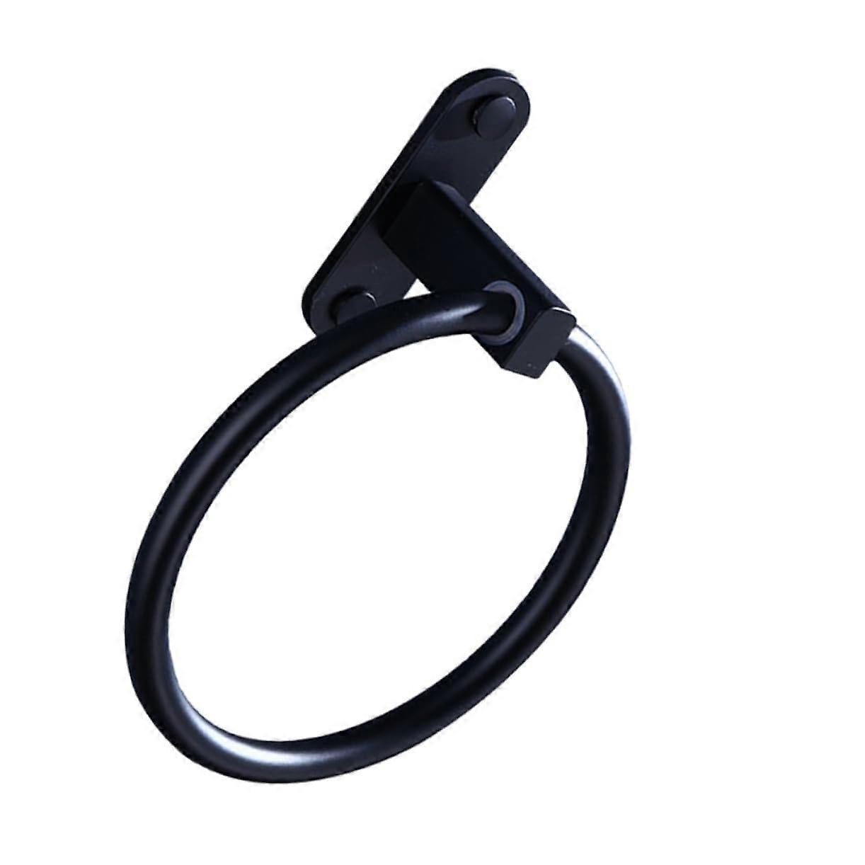 1 x aluminum towel ring, nodrill, round towel holder, black, for bathroom, spacesaving towel hook for easy installation and elegant design.