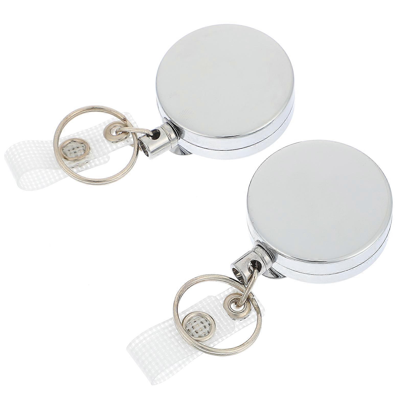 ID Holder Retractable 2Pcs Badge Clip For Volunteers And Workers Featuring Key Ring And Silver Metal Design Offers Convenience