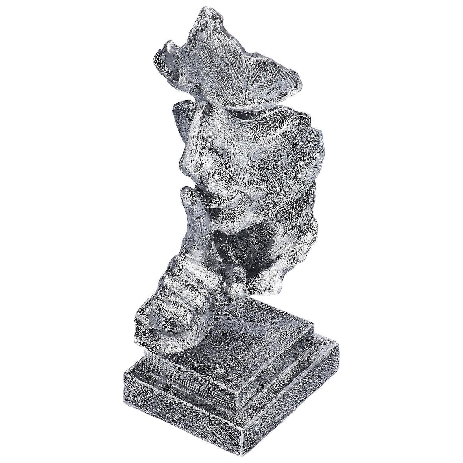 Keep Silence Statue Interesting Unique Appearance Fine Workmanship Vivid Beautiful Thinker Statue for DecorationSilver Medium BL548 