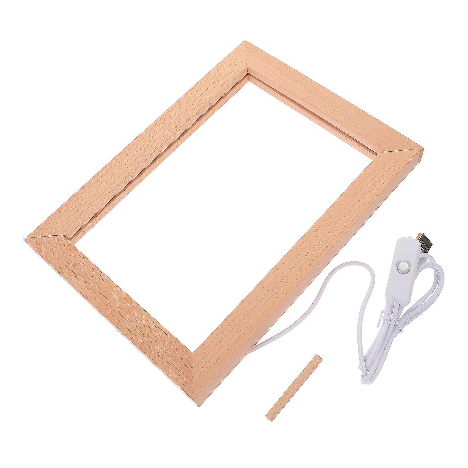 Wood Picture Frame with LED Light Warm Natural Lighting Effect for Home Decor Light Yellow