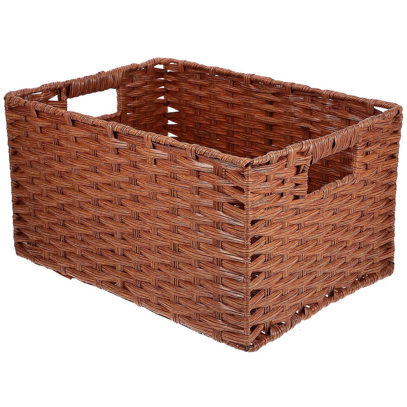 Imitation Rattan Basket Rectangular Desktop Organizer Storage Container Suitable For Adults 1Pcs