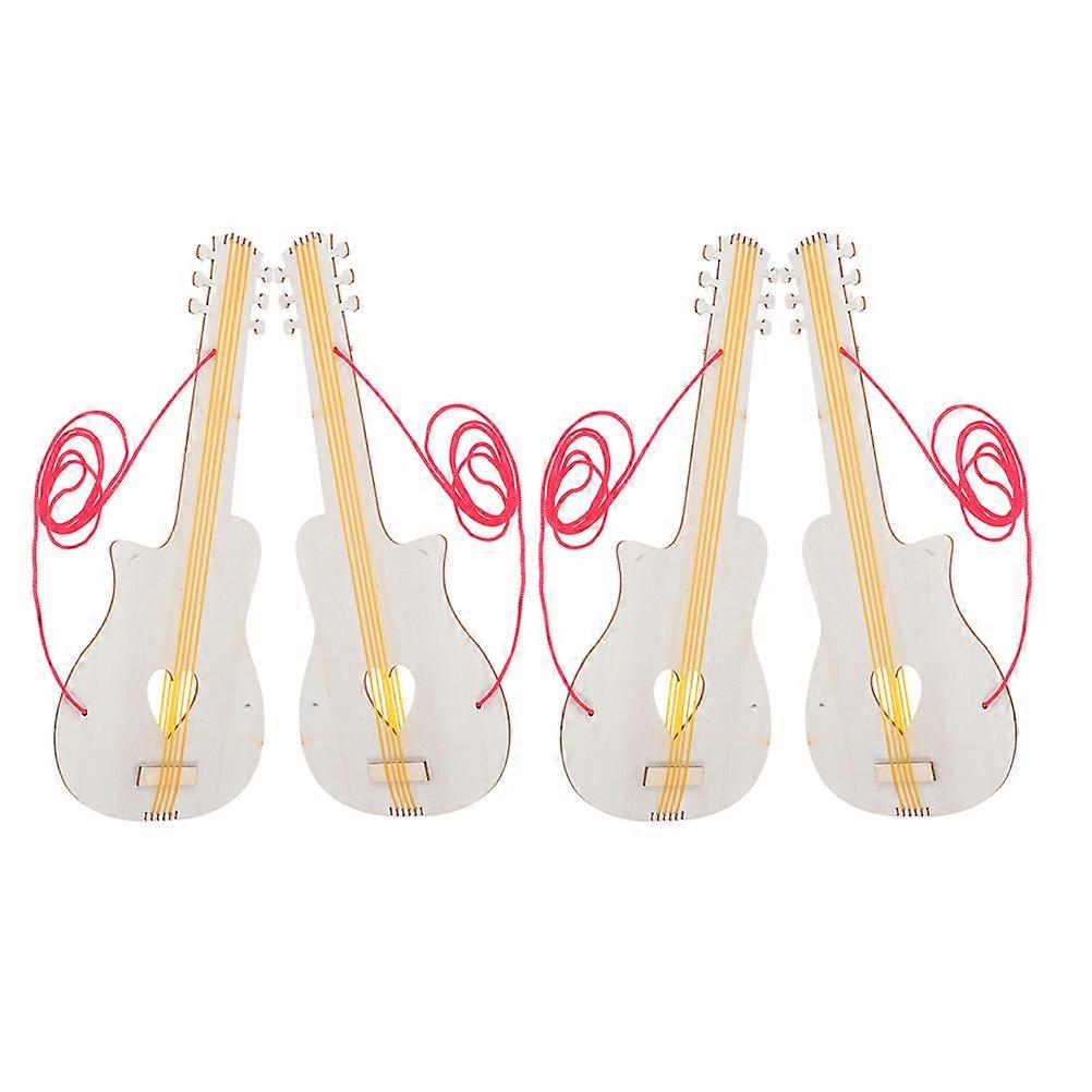 Wooden Guitar Craft Kit – 4pcs DIY Unpainted Guitar Model for Creative Painting, Music Learning & Engaging Activity for Kids & Music Enthusiasts