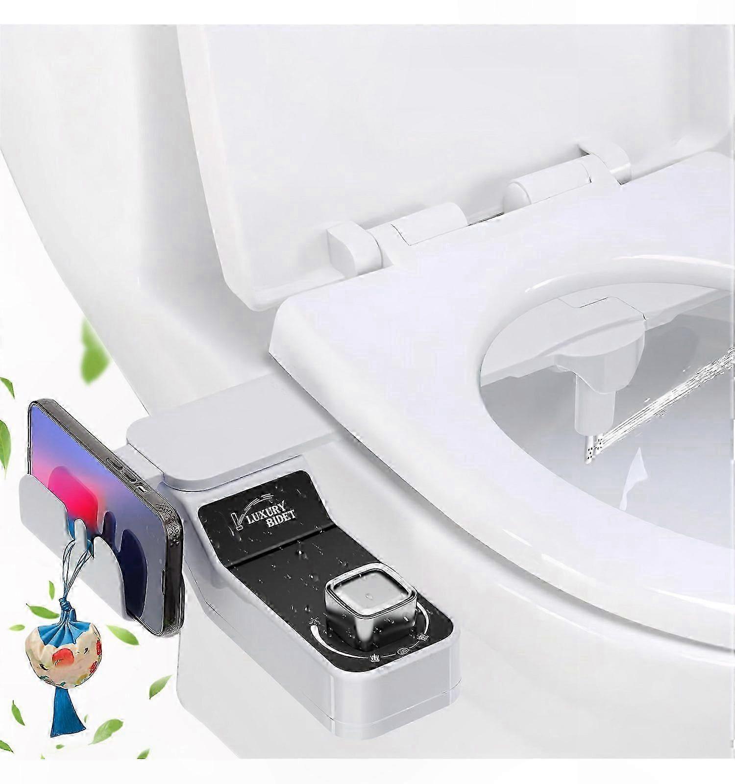 Dual Nozzle Bidet Attachment with Shelf Hook for Toilet Seat