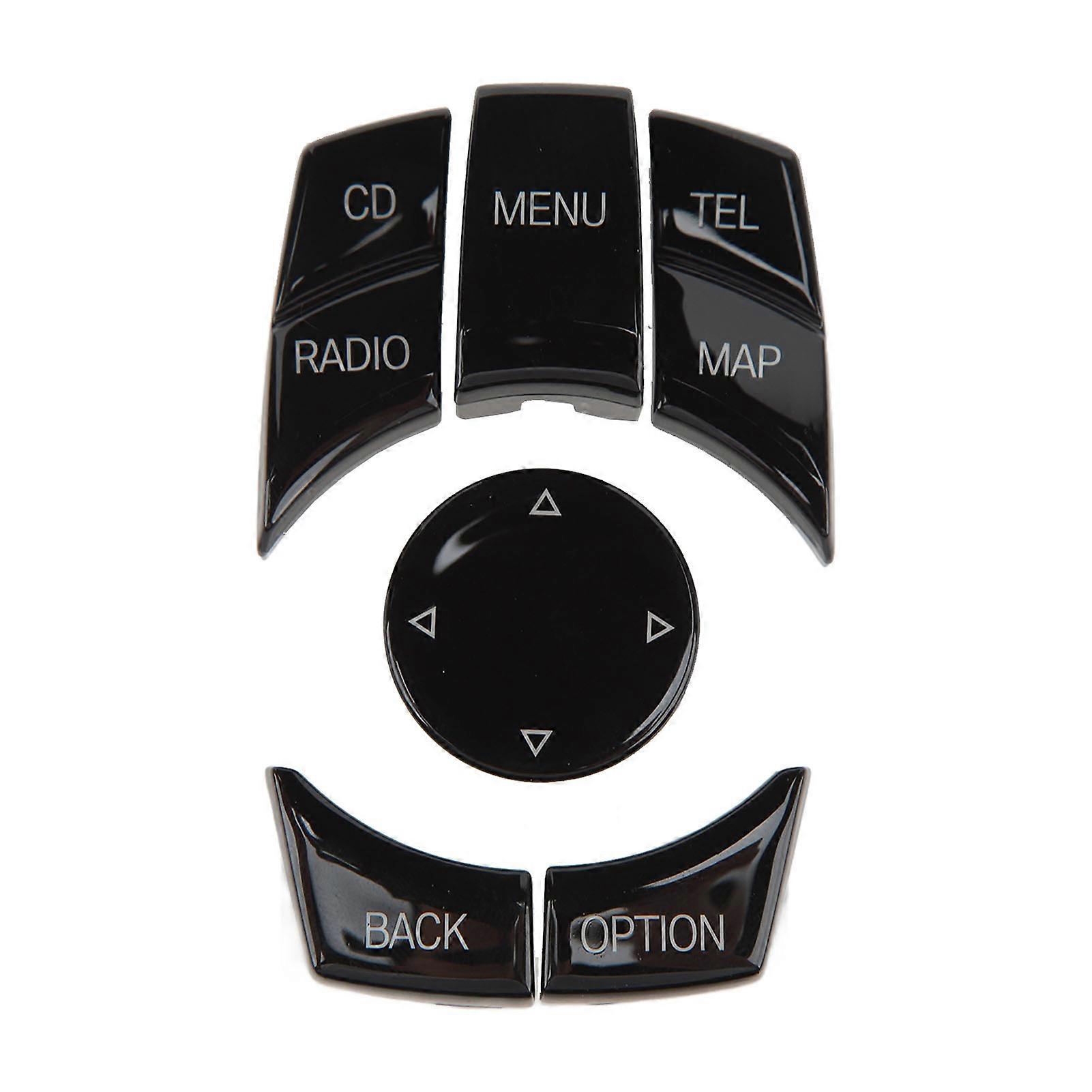 6PCS Piano Black Multimedia Button Covers Smooth Touch Control Knobs for 1 3 5 6 Series Central Dashboard