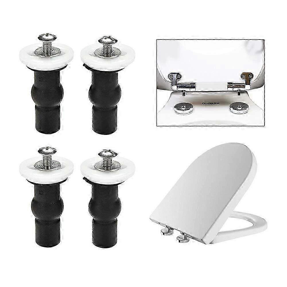 Toilet Seat Top Fixing Screws with Universal Expanding Rubber Screws and Blind Hole Hinges for 2 Pairs