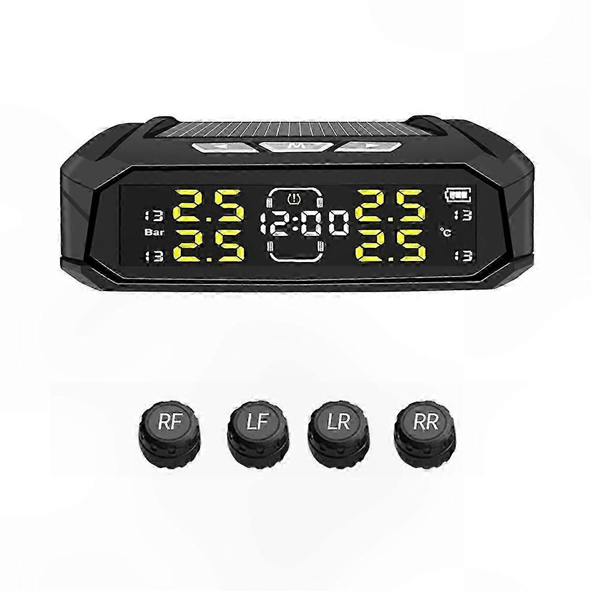 Digital LCD TPMS with 4 External Sensors for Tire Pressure Monitoring and Security Alerts