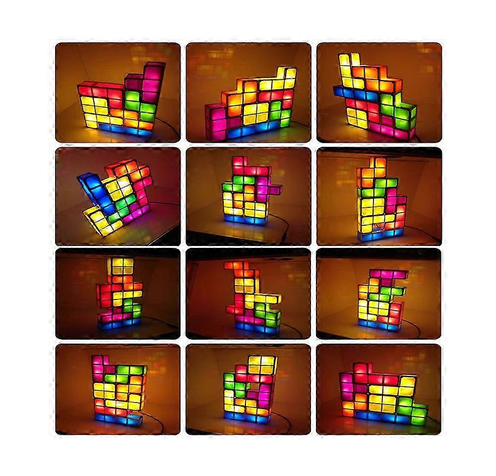 Tetris Square Night Light Colorful Stackable Chocolate Bar Puzzle 7 Piece LED Induction Interlock Light Eurocode 2.8w