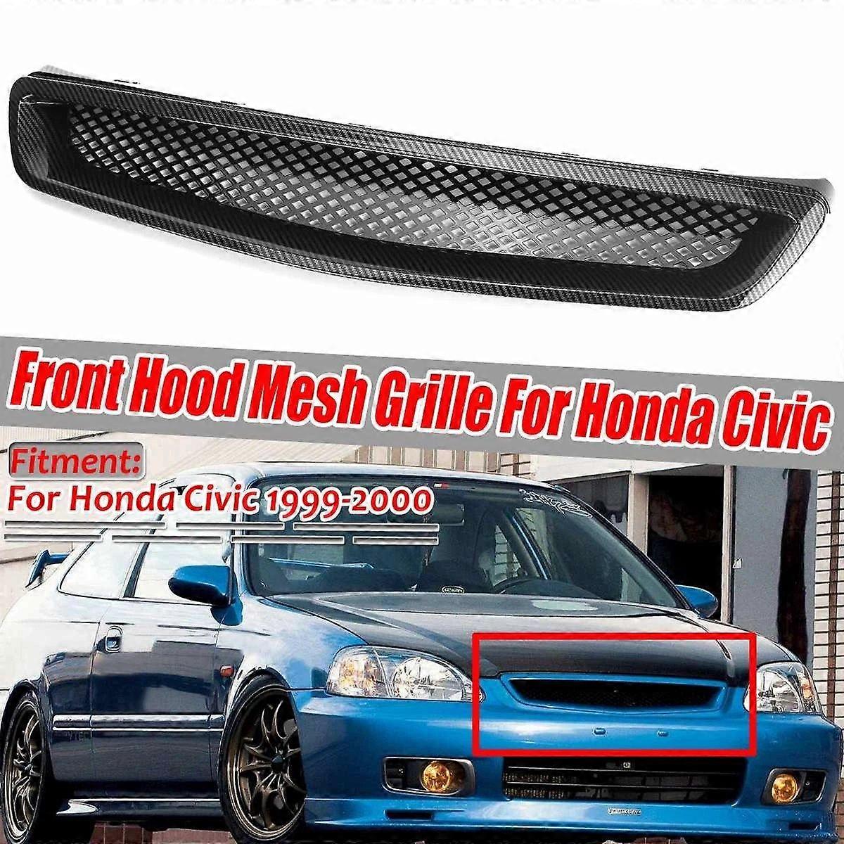 EK T-R Style Front Bumper Hood Mesh Grille for EK DX LX Type R 1999-2000 Carbon Fiber Look