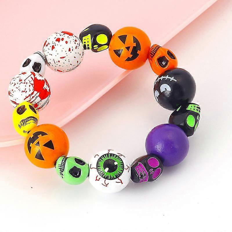 Punk Goth Skull Skeleton Bracelets For Women Men Hip Hop Elastic Beaded Bracelet