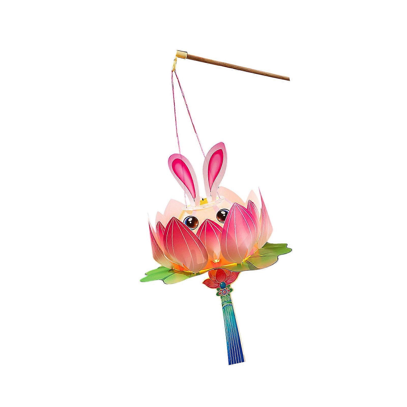 Middle Autumn Festival Paper Craft Lanterns Handmade Project Rabbit Lotuses Pattern Kids Creative Activity Accessories Multicolor