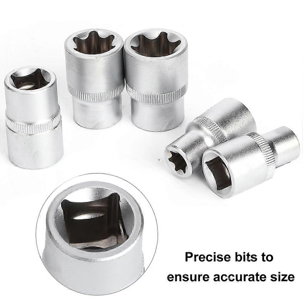 9Pcs 1/2" Drive E Type Torx Bit Socket Set E10-E24 Silver with Case