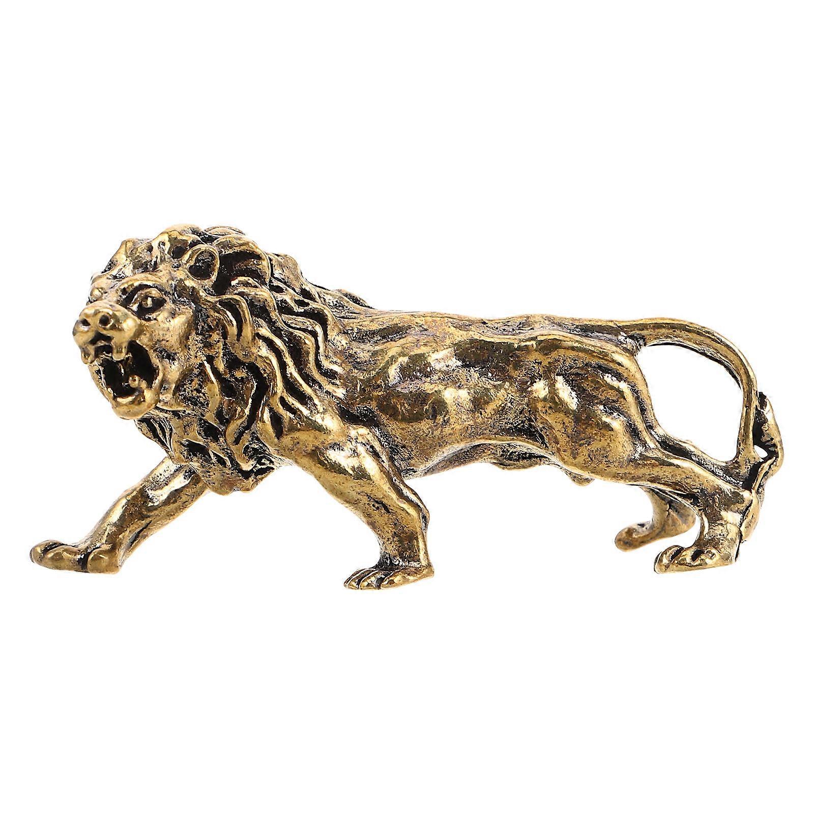 Golden Copper Lion Figurine for Decoration with Creative Desktop Ornament