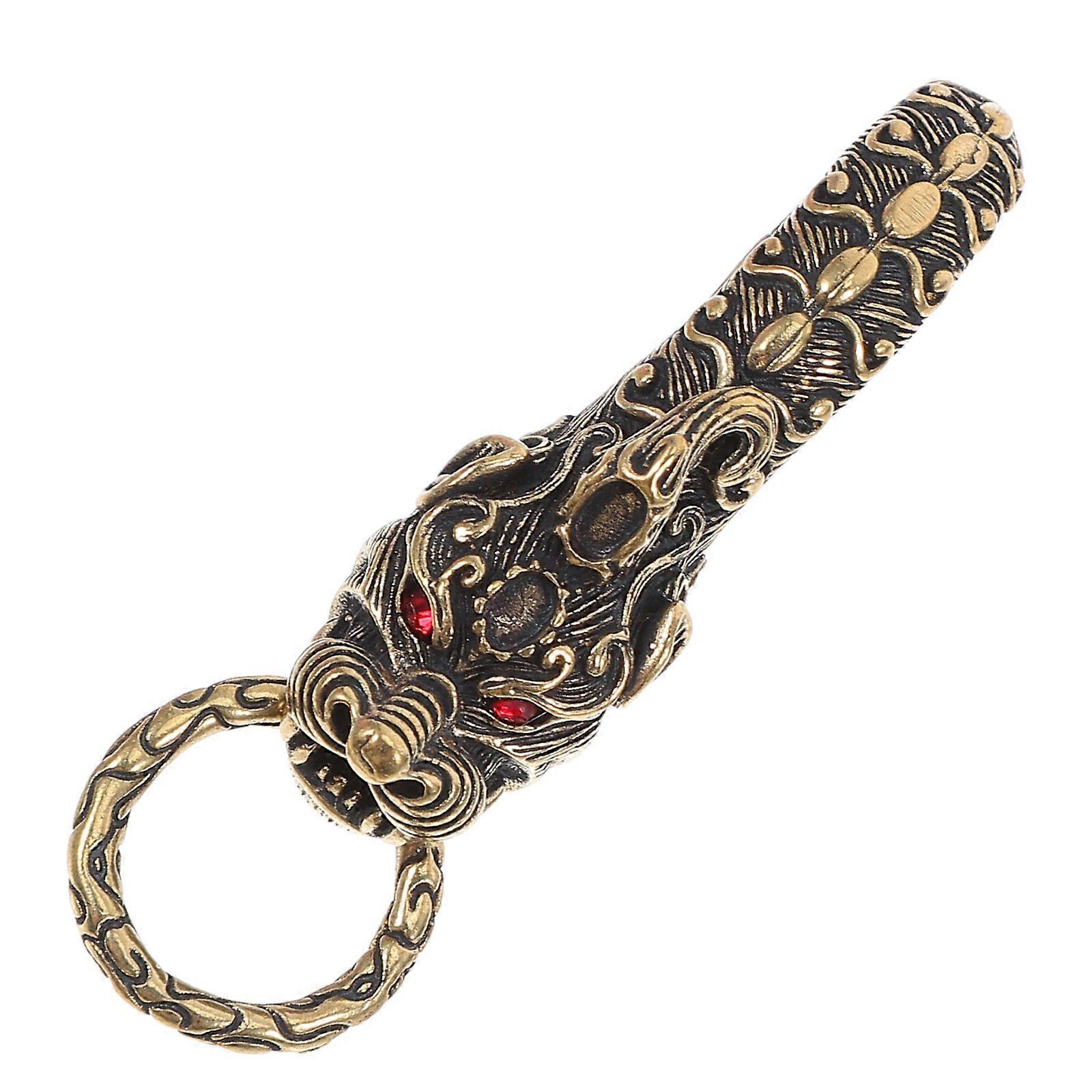 Brass Golden Dragon Pattern Key Chains for Car 4Pcs Portable Key Rings