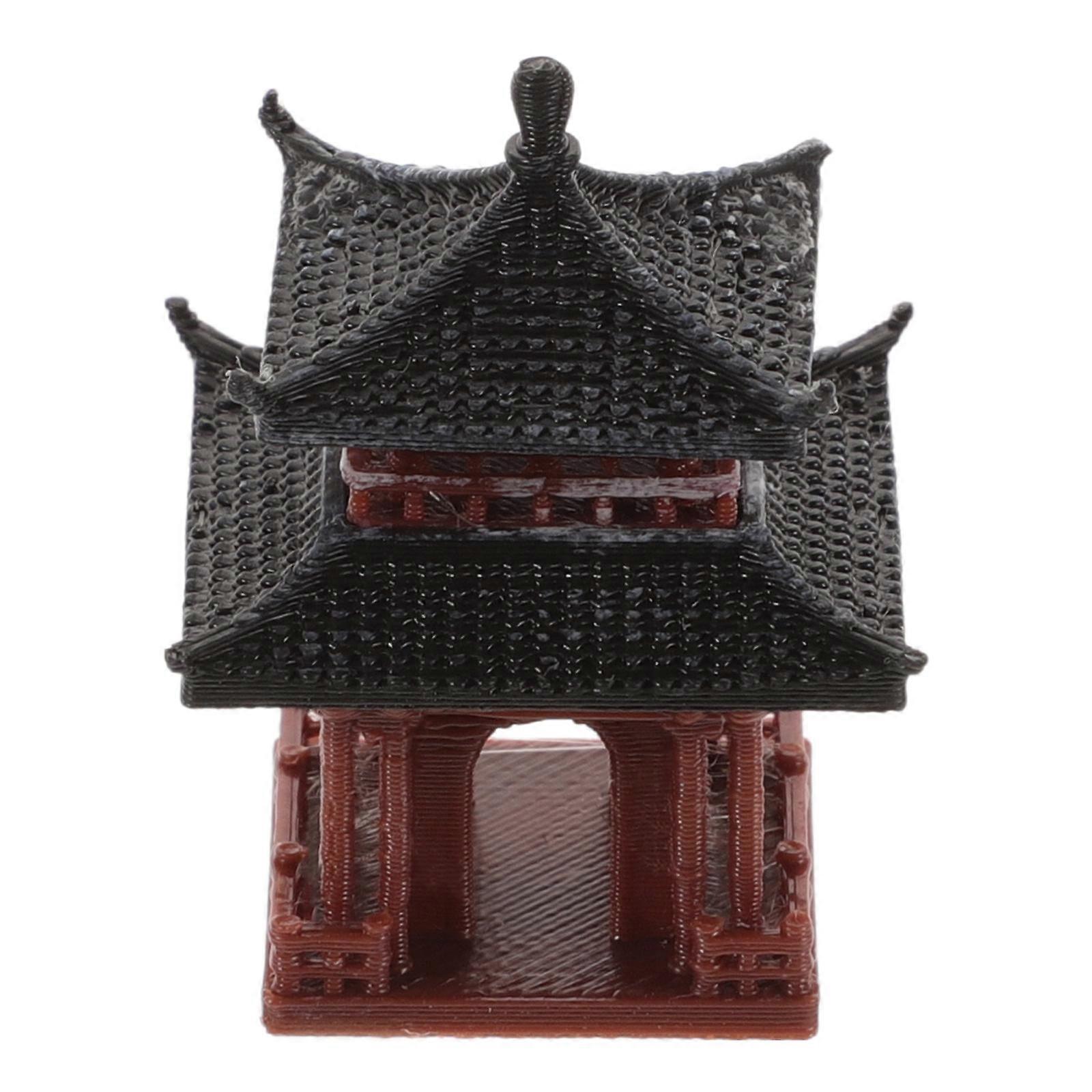 Mini Pavilion Statue Plastic Bonsai Ornament for Home Decor 4Pcs