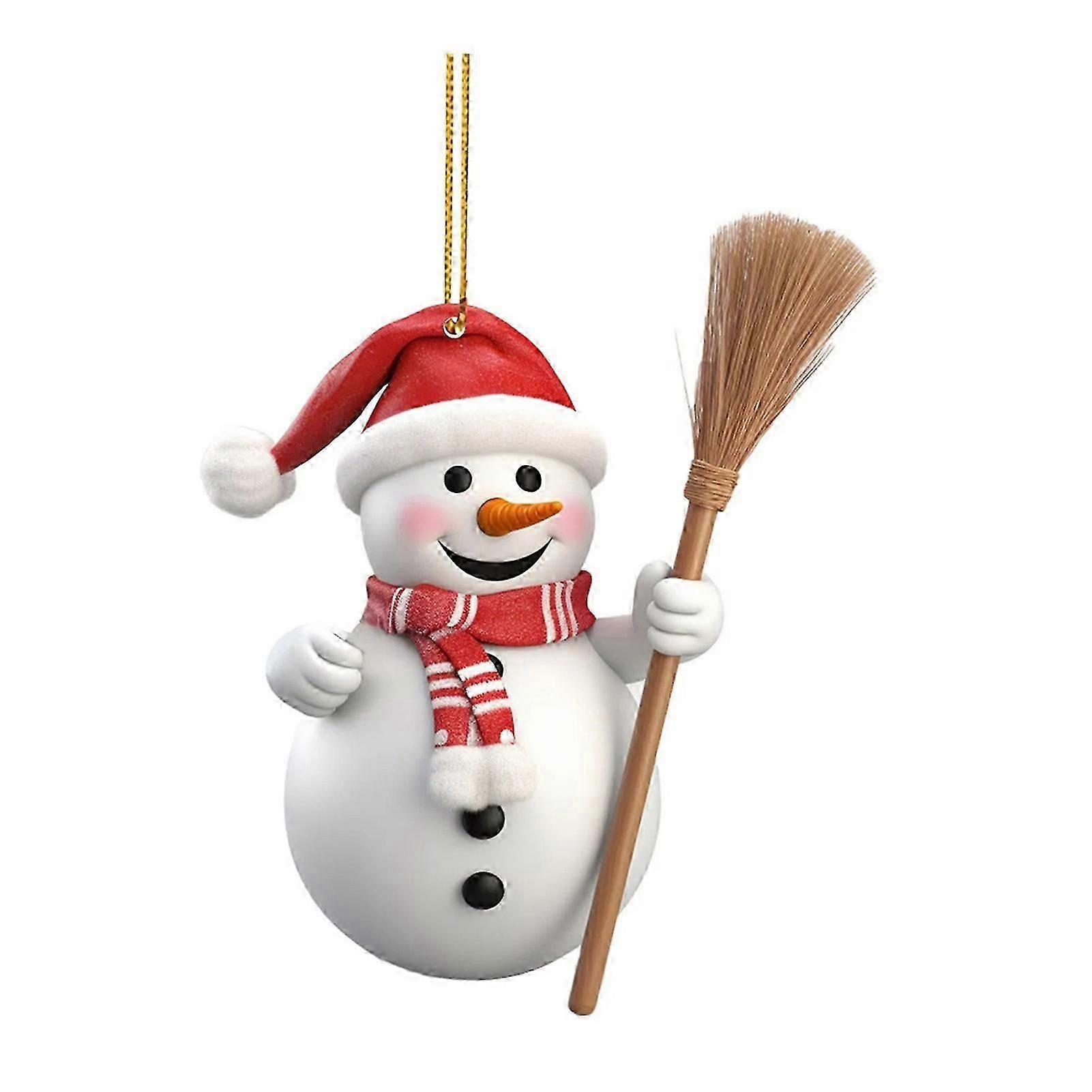 Christmas Snowman Ornament Flat Acrylic Hanging Decoration Cartoon Snowman Holiday Pendant for Christmas Tree Car Door