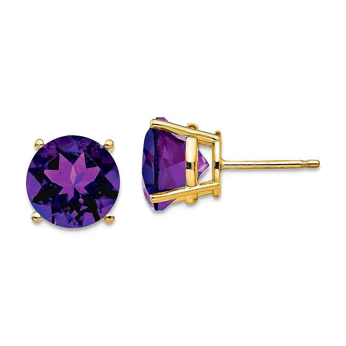 14k Solid Yellow Gold Amethyst Earrings Stud Earring for Women