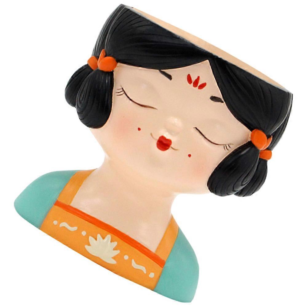Cartoon Girl Planter Resin Flowerpot for Storage Use Desktop Ornament
