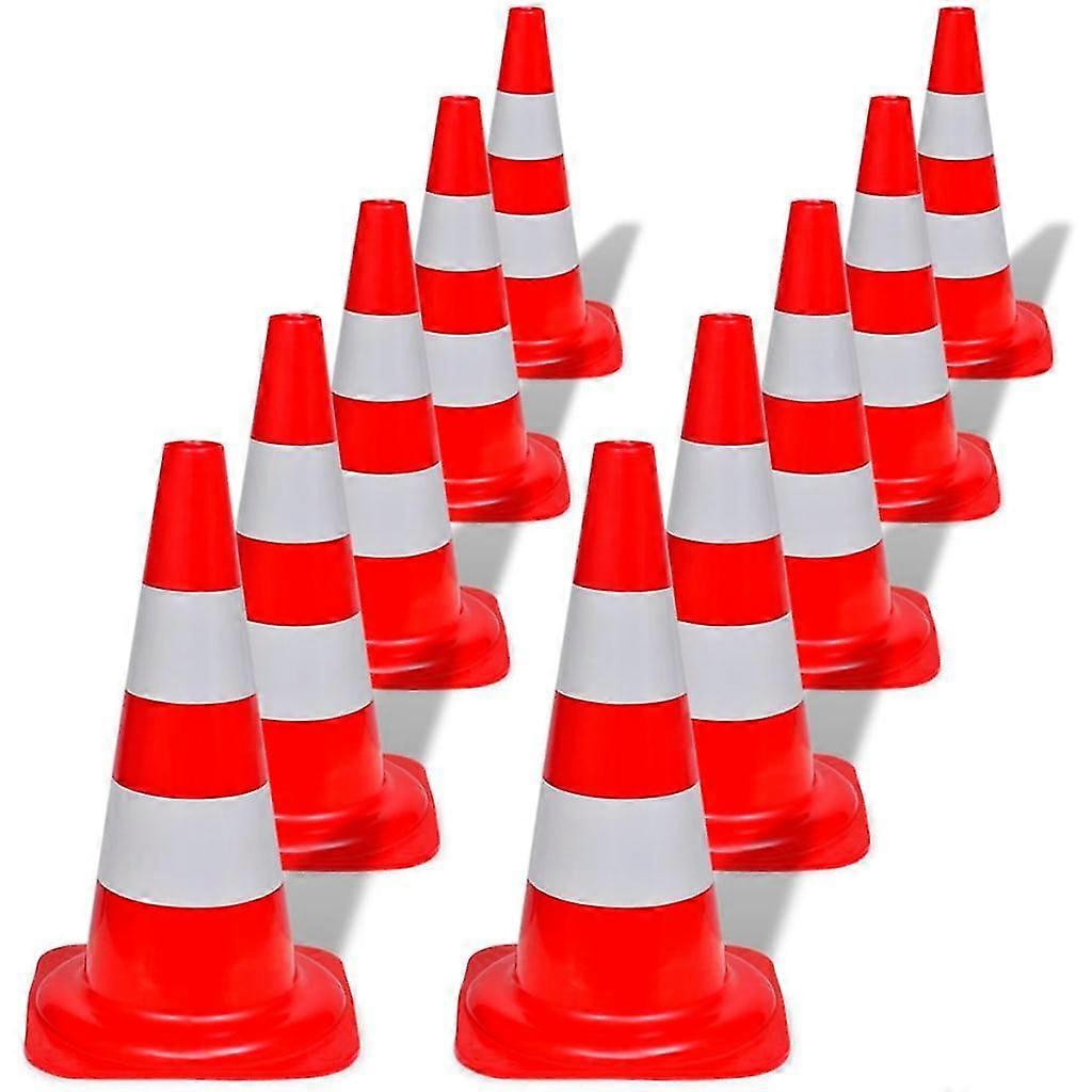 10 Reflective Traffic Cones Red And White 50 Cm