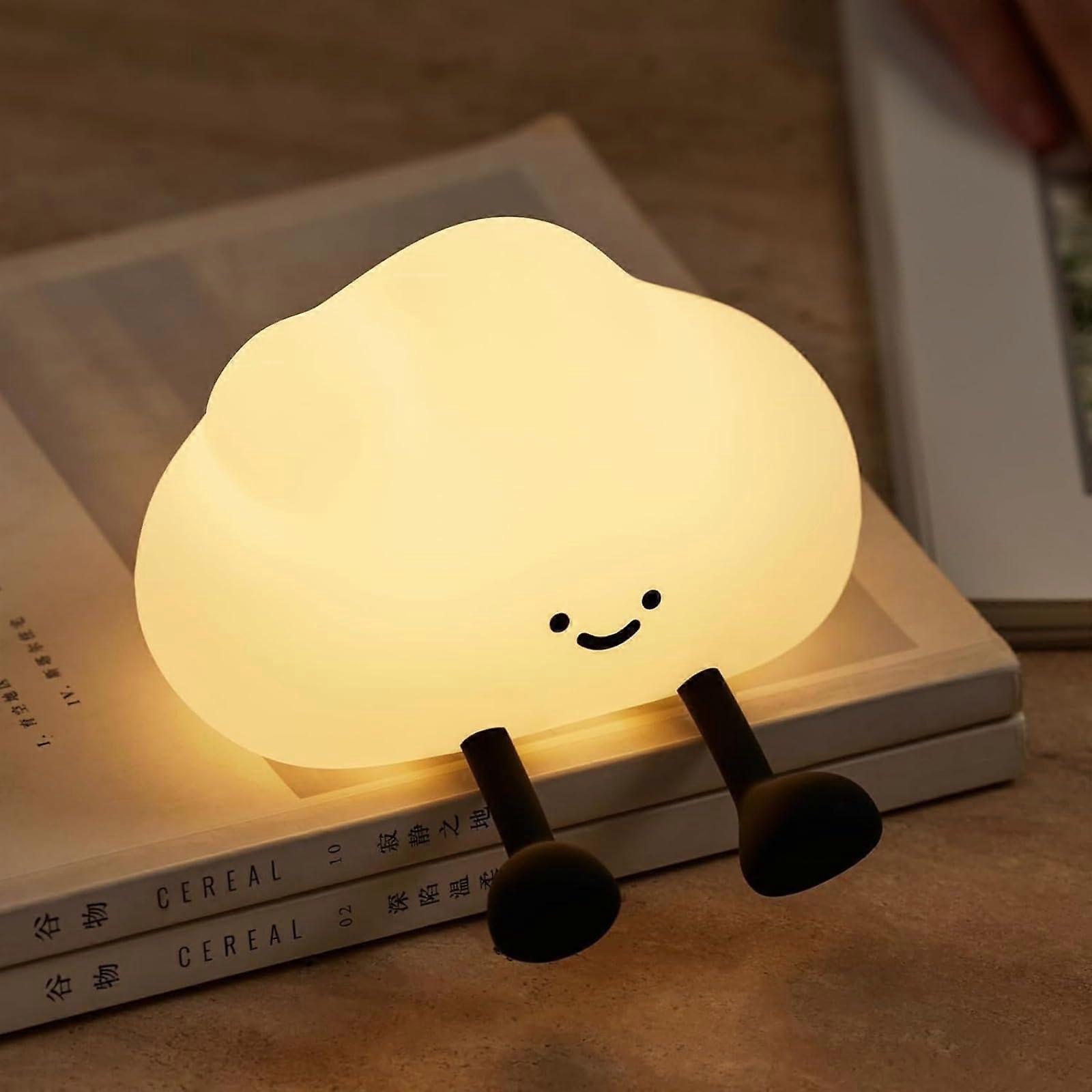 Cloud Night Light with USB Rechargeable LED, Cute Silicone Squishy Lamp, 3-Level Dimmable Touch Control, Portable Bedside Timer Lamp for Kids